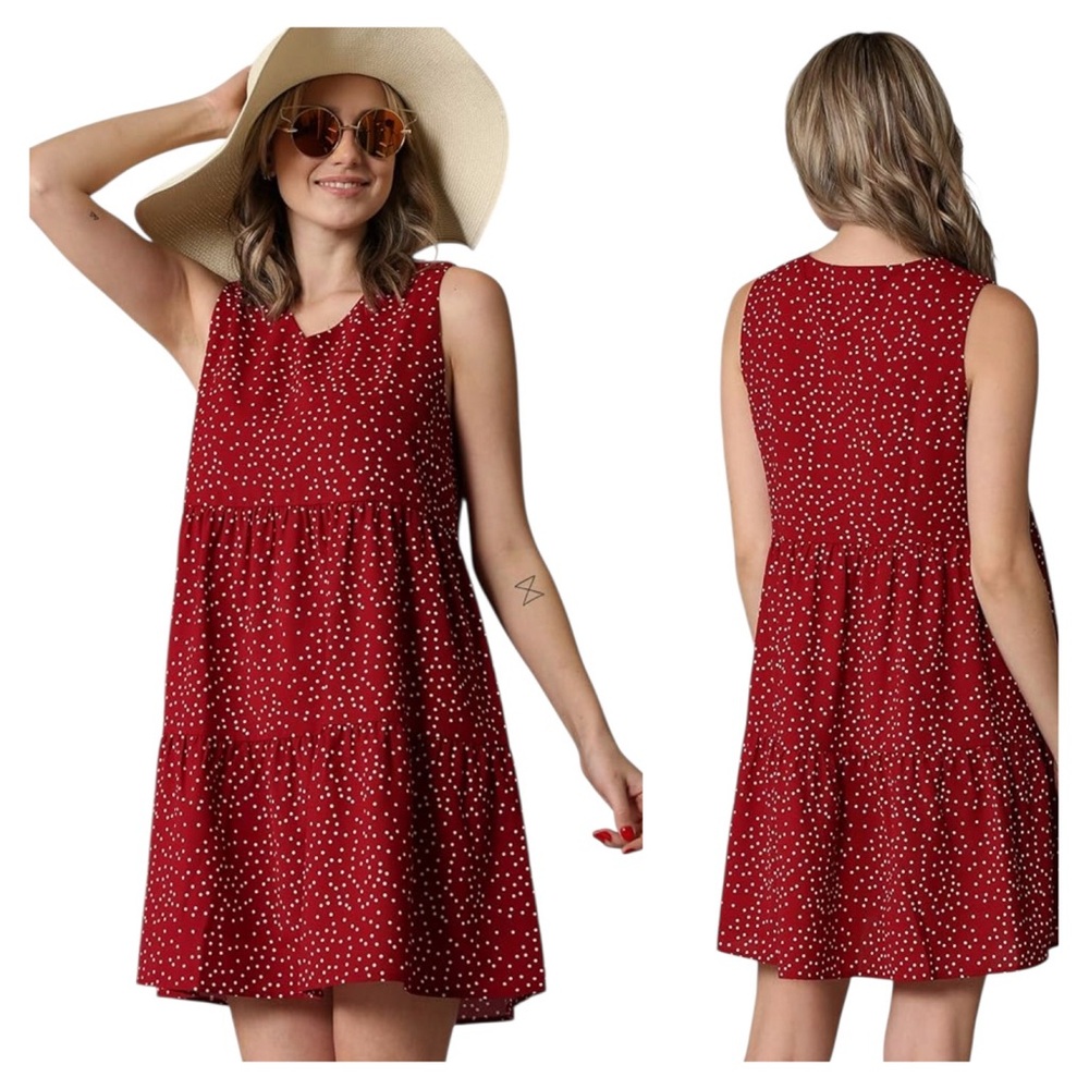 Boho Casual Red White Polka Dot Mini Dress XXL Casual Sundress Sleeveless NWT